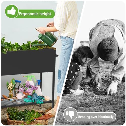 JWPEHOE 34＂Raised Garden Bed with Leg,Mobile Planter Box with Storage Shelf - Image 5