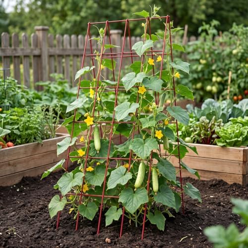 DoCred 39.4" H Cucumber Trellis, 2 Pack Foldable A Frame Garden Trellis - Image 2