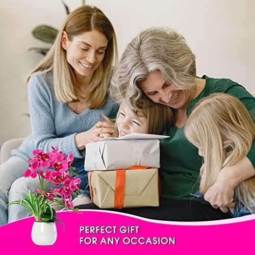 W&W Artificial Orchid Plants and Flowers with Vase, Fake Faux Orchid in Ceramic Pot,19”, Fuchsia - Image 6