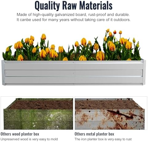 Galvanized Raised Garden Bed - Metal Raised Bed Garden Kit for Flower Planters, Vegetables Herb,5.6 * 3 * 1 FT,Silver - Image 3