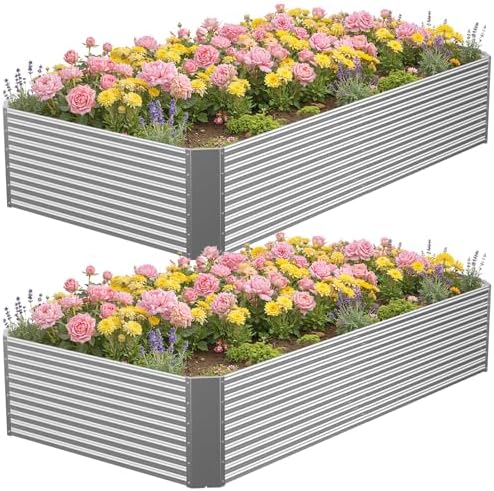 Galvanized Steel Raised Garden Bed, Extra Large Outdoor Planter Box for Vegetables & Herbs, Rust-Resistant and Easy to Clean DIY Garden Box (2, 8×4×1.4ft) by Annzoe