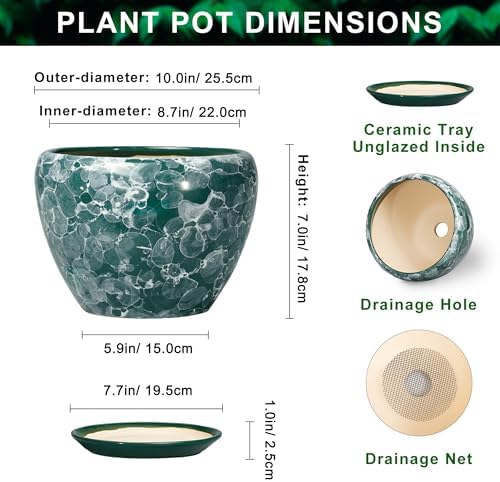 Ceramic Planter, 10 Inch Pots for Plants Indoor, Bubble Green - Image 2