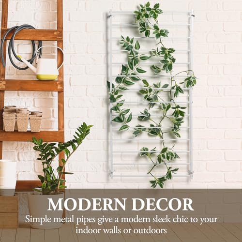 MyGift 4 Foot Tall Modern White Metal Wall Mounted Horizontal Bars Trellis, Outdoor Hanging Support Frame for Climbing Garden Plants and Crawling Vines - Image 3