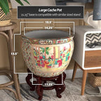 Red Lantern Large 18" Rose Medallion Porcelain Fishbowl Planter - Image 4