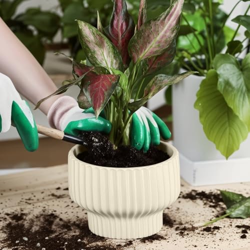 OXART Ceramic Plant Pots, 9.4+8+6 Inch Pots for Plants with Drainage Hole, Modern Round Flower Pot for Indoor Plants, Decorative Ceramic Planter for Home Garden Patio Office, Yellow - Image 6