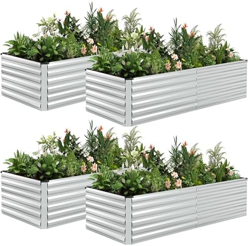 NAVINE 8x4x2ft Outdoor Metal Raised Garden Bed, Metal Planter Box, 4-Pack by NAVINE