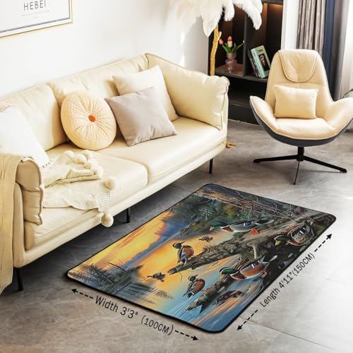 Erosebridal Sunset Mallard Duck Area Rug 4'11" x 3'3" Wildlife Moss Nature Living Room Rugs Dead Wood River Decorative Carpet Hunting Blue Yellow Indoor Floor Mat - Image 2