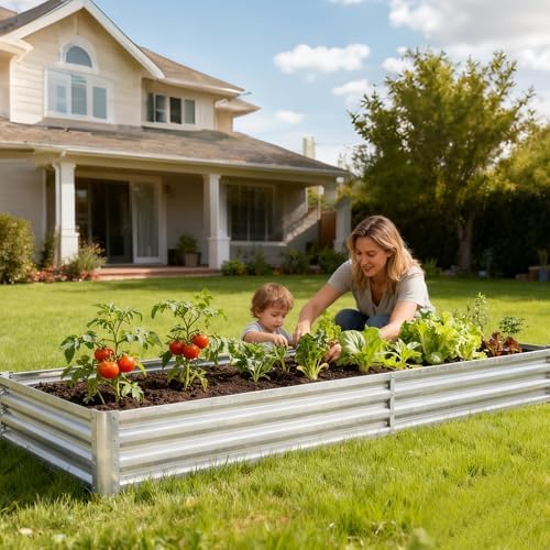 NEWBULIG Galvanized Raised Garden Bed with Cover, 8x4x1ft, Clear - Image 6