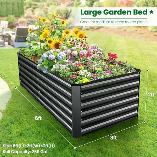 SEJOV 6x3x2ft Raised Garden Bed Kit, Galvanized Planter Raised Garden Boxes Outdoor, Deep Root Raised Planter w/Anti Cutting Strip, Large Metal Raised Garden Bed for Vegetables Flowers Herbs, Black - Image 5