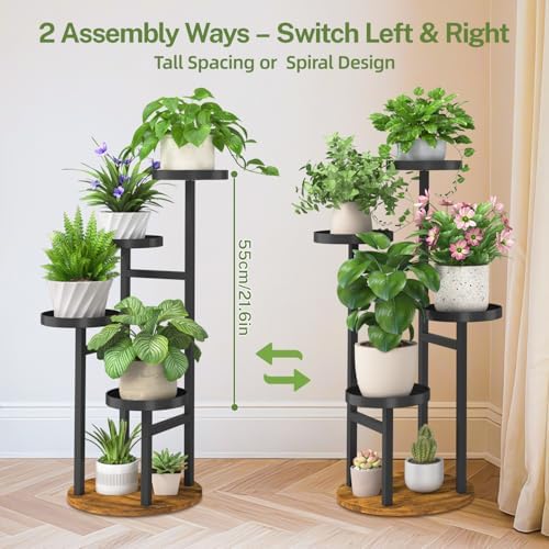 iDavosic.ly 4 Tier Plant Stand Indoor, Corner Tiered Holder Shelf, Brown - Image 5