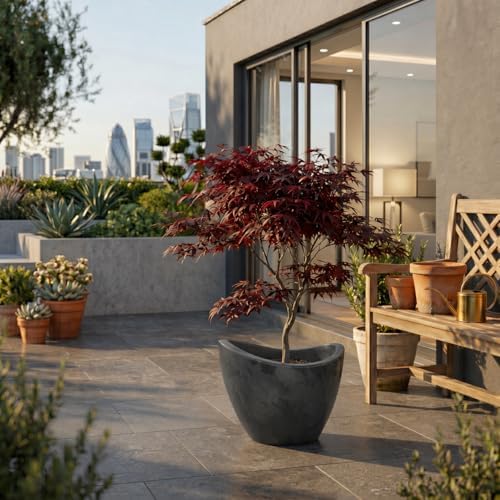 ECOBO 11.8" inches Eco-Friendly Round Planter Onda Indoor/Outdoor use, Durable, Versatile & Lightweight, Designed by Brazilian Artisans, Contemporary All-Weather Design –Black - Image 4
