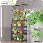 GIOTORENT Plant Stand Indoor Outdoor, 4-Tier Heavy Duty Metal Shelves, Display up to 17 Multiple Plants, Tall Plant Holder with Plant Hanger, Suit for Patio Living Room Garden Balcony, 5 Hooks, Black - Image 4
