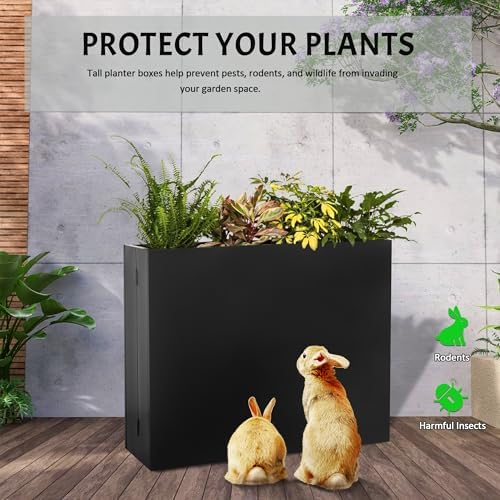 Metal Planter Box, No Installation Galvanized Steel Folding Rectangular Planter with Drainage Holes, 35.5"x 10"x 28" Black Outdoor Planter for Porch/Patio/Garden - Image 4