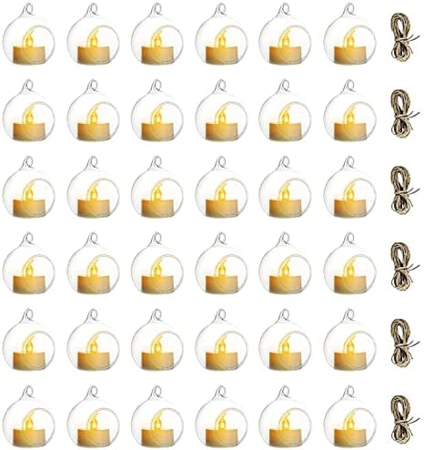 NUPTIO Hanging Glass Holders with LED Tealights, 36 Pcs by Nuptio