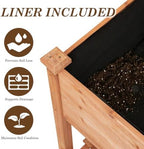 Raised Garden Bed with Lockable Wheels, 40x24x32 inch Elevated Wood Planter with Storage Shelf Protective Liner for Vegetable Flower Herb Outdoor Balcony Patio Backyard, Brown - Image 5