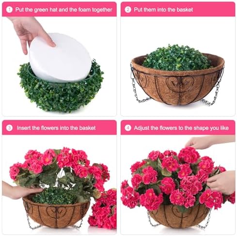 INSPRING Geraniums Artificial Flowers Hanging Basket for Outdoors Outside Decoration, 8 Bundles Silk Flowers Fake Plants Look Real UV Resistant for Porch Home Patio Balcony Yard, Hotpink - Image 6
