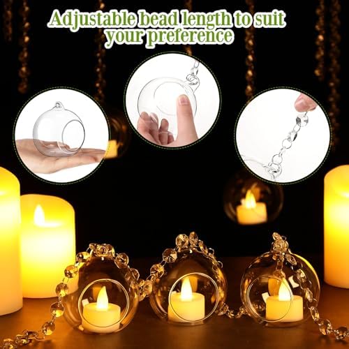Glikceil Hanging Glass Tealight Holder with Crystal Garland, 56 Pcs, Clear - Image 5