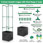 3 Pack Tomato Cage for Garden, Upgraded Fiberglass Garden Trellis with 3 PCS Grow Bags, Square Tomato Planter Support Garden Cages for Cucumber Vegetables Vertical Climbing Plants - Image 3