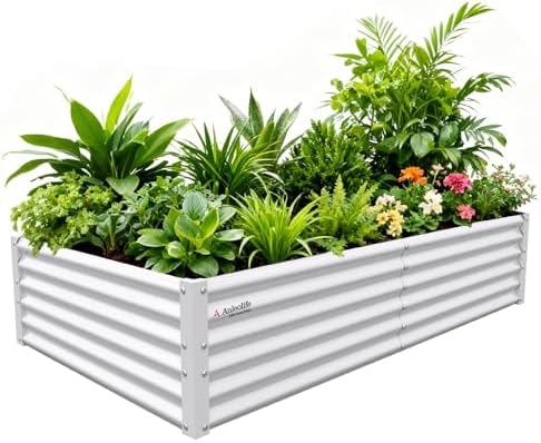 Anleolife 6x3x1.5ft Rectangle Galvanized Raised Garden Bed, Antique White by AAnleolife