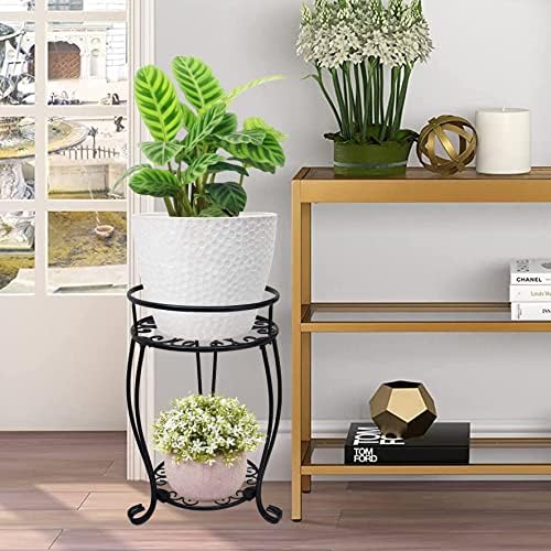 CASIMR 2-Pack Plant Stand, 2 Tier 19.2 inch Tall Metal Potted Holder Rack,Indoor Outdoor Multiple Flower Pot Shelf Rustproof Iron Garden Container for Garden Patio Living Room Corner Balcony, Black - Image 3