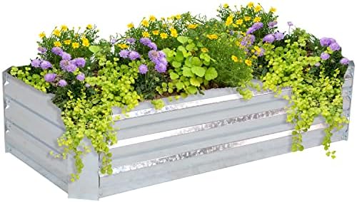 Sunnydaze Galvanized Raised Garden Bed, Rectangle, 4x2x1 ft, Silver by SunnydazeDecor
