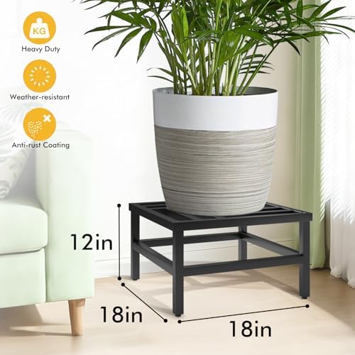 Plant Stand Indoor Outdoor, 18 Inch Heavy Duty Plant Stands Riser Metal Pedestal Stand for Large Flower Pot, Wrought Iron Flower Stand Display Planter Shelf for Living Room, 1-Pack - Image 2