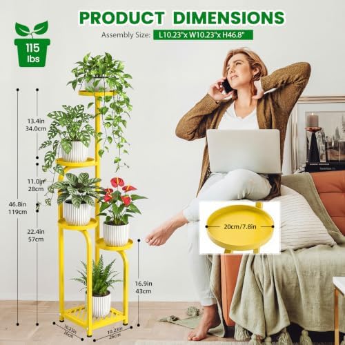 TOSKING Tall 5-Tier Square Plant Stand Indoor Outdoor, Anti-Tip, Yellow - Image 3