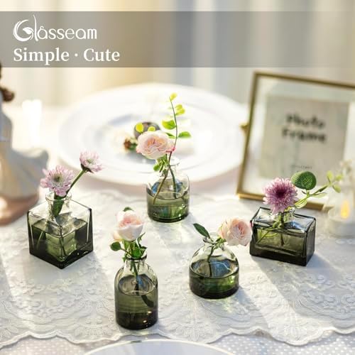 Glasseam Mini Glass Flower Vases: Set of 40 Small Green Bud Vases in Bulk - Image 4