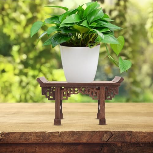 POPETPOP Wooden Display Stand Vase Base Rectangular Flowerpot Stand for Buddha Statue Home Decor Accent 9.05 X 4.84 X 3.54 in Wooden Pedestal for Shelf Table Office - Image 7