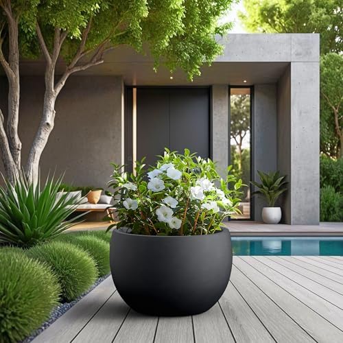 Kante Black Concrete Planter 20" Dia All-Weather Round Large Pot - Image 3