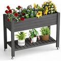 Elevated Raised Garden Bed with Legs, 33.66" Tall Self-Watering Resin Outdoor Planter Box with Storage Shelf, Drain Plug Water & Monitor for Plants Vegetables Flowers Fruits (Black) by GYMHILL