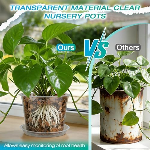 8/10/12 Inch Clear Nursery Pots with Drainage and Sacuers, 15 Pack Plastic Pots for Plants Indoor Outdoor, Variety Large Clear Pots for Flowers, Succulents (8/10/12inx5pcs) - Image 4