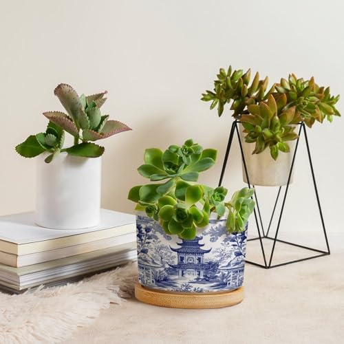 Chinoiserie Blue Asian Ceramic Planters Chinoiserie Chic Asian Snake Plant Live Indoor with Pot with Drainage Holes and Saucers Pot for Home Desktop Office Windowsill - Image 4