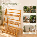 COSTWAY Bamboo Plant Stand, Foldable Multifunctional Flower Display Ladder Shelf, 3-Tier Storage Rack - Image 4