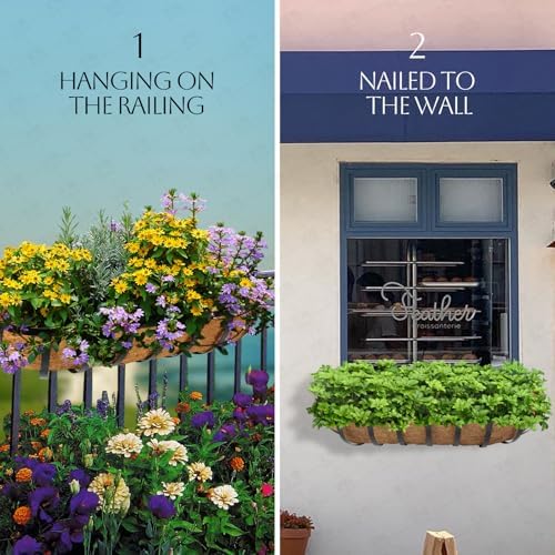 30 Inch 2 Packs Window Boxes Planters Railing Planter Box with Adjustable Brackets for Porch Fence Patio Balcony Hanging Flower Baskets with Coco Liners for Outdoor Garden Décor(30IN/2Packs) - Image 6