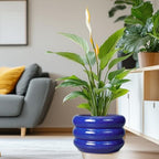 SQOWL Ceramic Plant Pot 13.5 Inch - Large Planter for Outdoor Plants Round Indoor Flower Pot with Drainage Hole Decorative Planter Modern Home Decor Blue - Image 2
