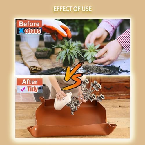 Plant Repotting Mat,Thickened Waterproof Leather Gardening Transplanting Pack of 3,Portable Potting Tray with Aprons & Horticulturist Pliers Tool Belt Pouch - Image 2
