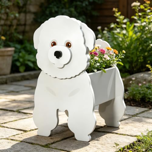 Animal PVC Flower Pot, Bichon Frise Shaped Succulent Planter Flower Holder for Garden Patio Balcony Window Sill, for Birthday Pet Lovers, 43x27cm(17x11in) - Image 2