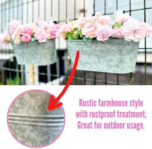 LaLaGreen Rail Planter (11.2 in, 6 Pack) Silver Metal Balcony Railing Pot - Image 5