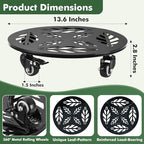 Planterhoma 2 Packs 14 Inch Rolling Plant Stand with Wheels Metal Plant Caddy with Wheels Heavy Duty Plant Rollers with Metal Wheels Round Wrought Iron Plant Stand with Clear Saucers, Glossy Black - Image 4