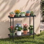 2 Tier Metal Plant Stand, Window Plant Shelves Indoor Outdoor - Image 6
