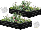 YITAHOME 96x48x12 in 2pcs Galvanized Raised Garden Bed Kit, Large Metal Planter Box with Gloves, Safety Rubber & Support Rod, Outdoor Flower Bed for Plants Vegetables, Black by YITAHOME