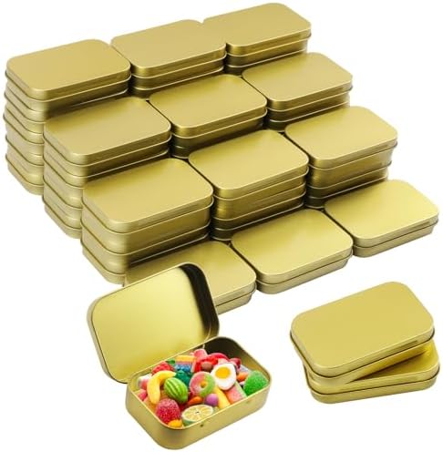 40 Pack 3.8 Inch Metal Tins with Hinged Lid, Rectangular Hinged Tins for Candles, Keys, Cosmetics, Candy, Jewelry, Craft (3.8 x 2.45 x 0.8 Inch, Golden) by Unknown