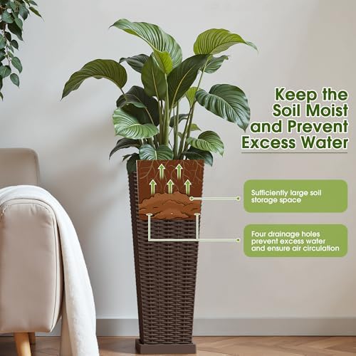 Devoko Resin 23.6'' Tall Planters, Large Taper Outdoor Planter - Image 3