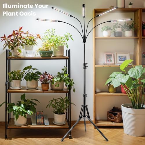 Garpsen Plant Light, 2Pack Full Spectrum, 5 Head with Tripod Stand - Image 2