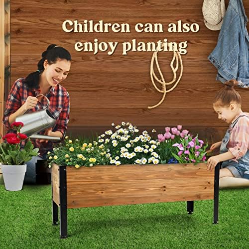 OIPRTGFJ Wood Rectangular Garden Planter Box Raised Garden Bed Outdoor,Planters for Outdoor Plants 37x13x15in Elevated Planter Box for Herbs Vegetables Flowers Great for Patio Deck Balcony - Image 5