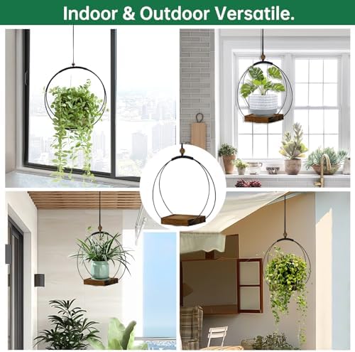 hismocal 4 Pack Hanging Planters for Indoor Plants,Plant Hanger with Sturdy Wood Base,Modern Boho Macrame Plant Hanger,Wall Ceiling Window Stands(Plants/Pots Not Included) - Image 2