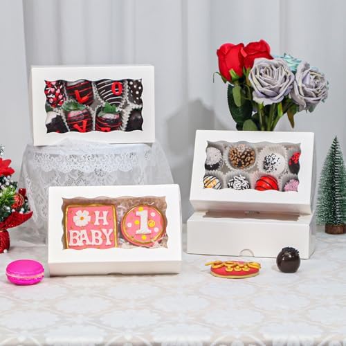 TEMLQPACK 100pcs White Rectangular Bakery Boxes with Window, 7x4.3x2 Inches, Perfect for Cookies, Macarons, Chocolate Covered Strawberries, and More - Image 2
