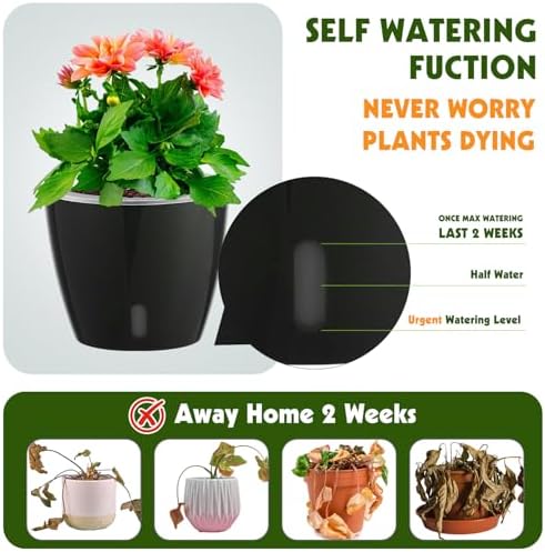 Self-Watering Pots for Indoor Plants, 16-Pack Self Watering Planter with Drainage Holes, Small African Violet Pots with Water Indicator, 10-Pack 5''/6-Pack 6.7'' Orchid Pot, Black - Image 3