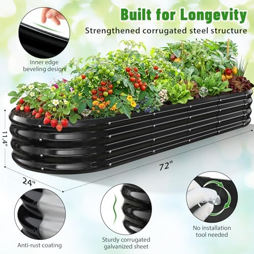Black Oval Raised Garden Bed / Galvanized Steel Planter Box,6 x 2 x 1FT - Image 2